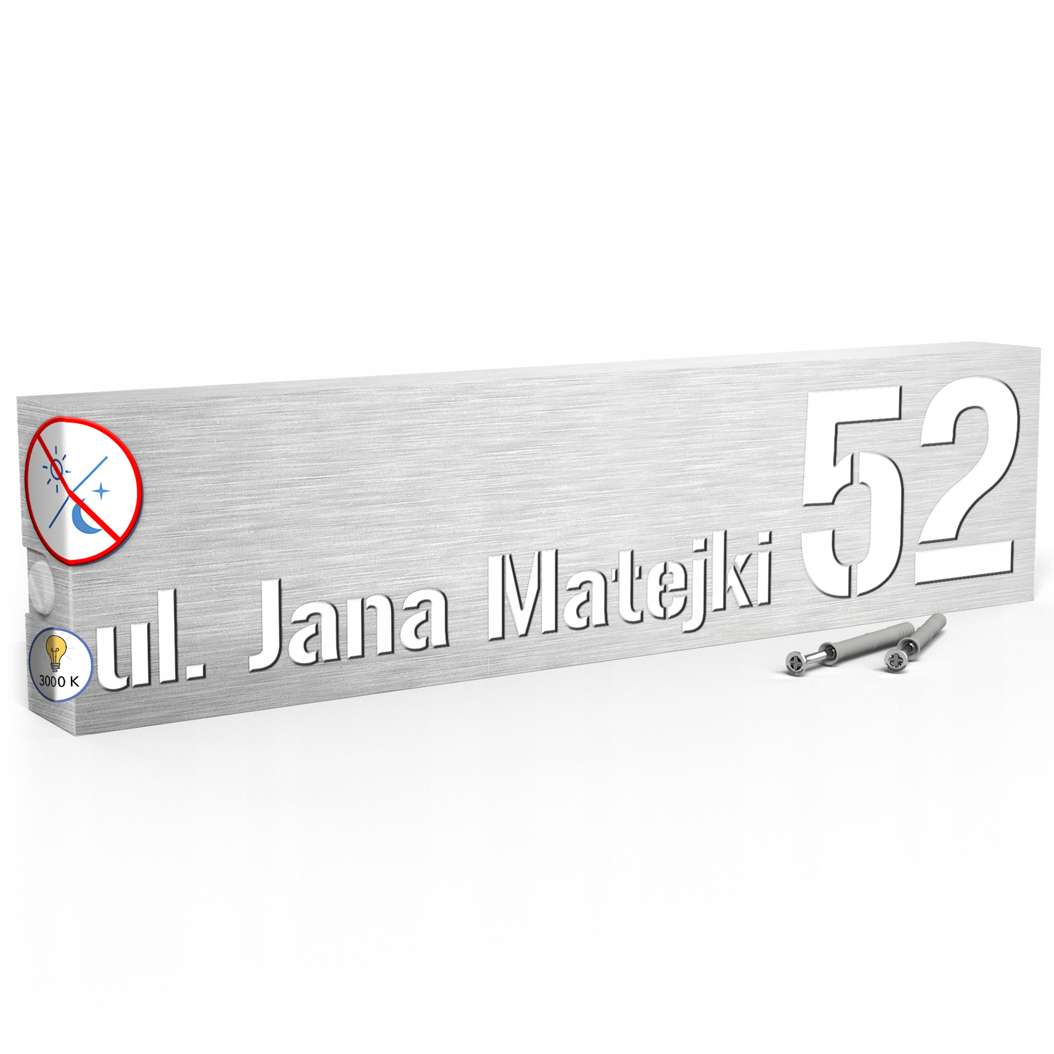 Led tabule 3000k 40x10 cm Teplá barva Číslo na dům Stříbrná Led tabule