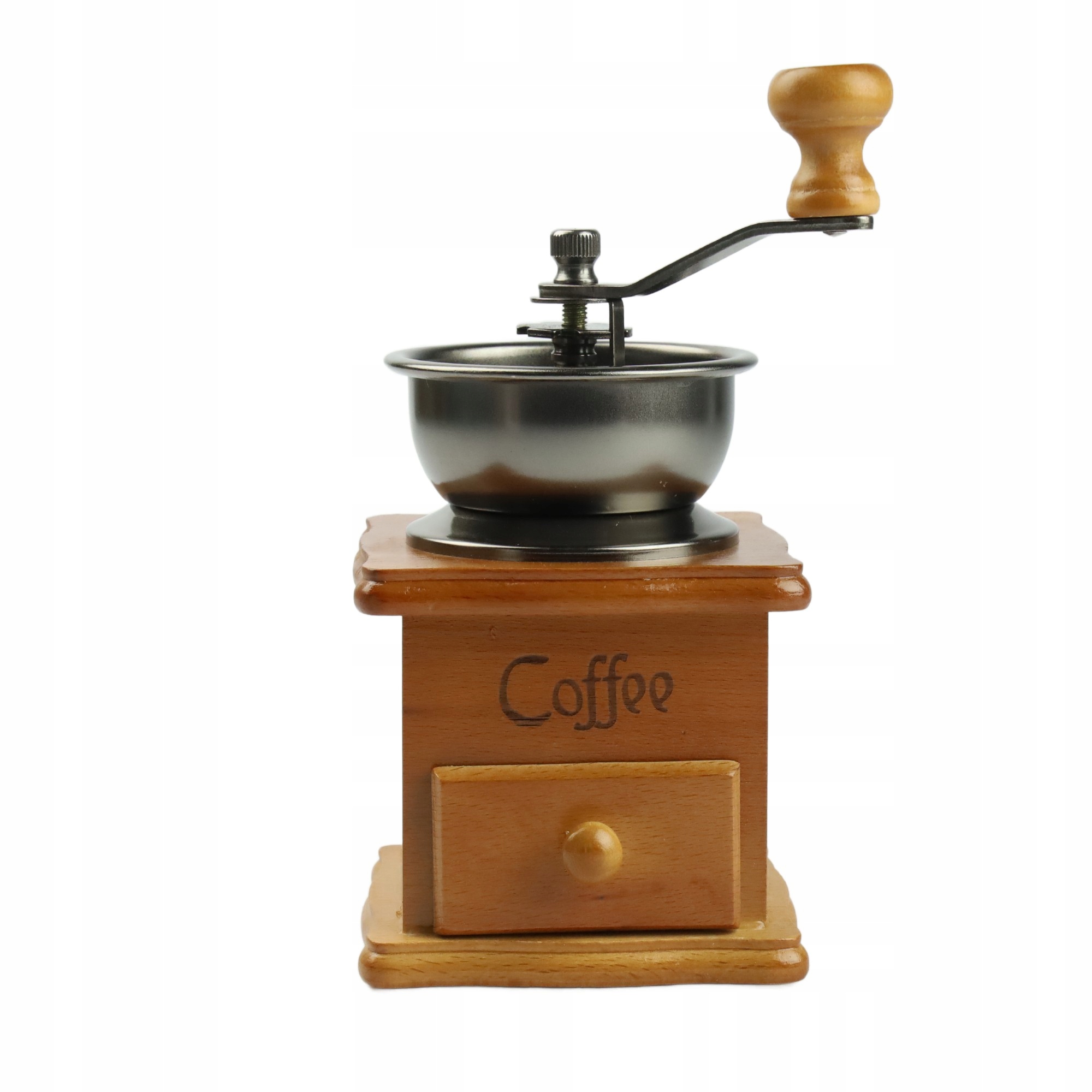 RĘCZNY MŁYNEK DO KAWY DREWNIANY VINTAGE STYL RETRO WYTRZYMAŁY Z SZUFLADKĄ
