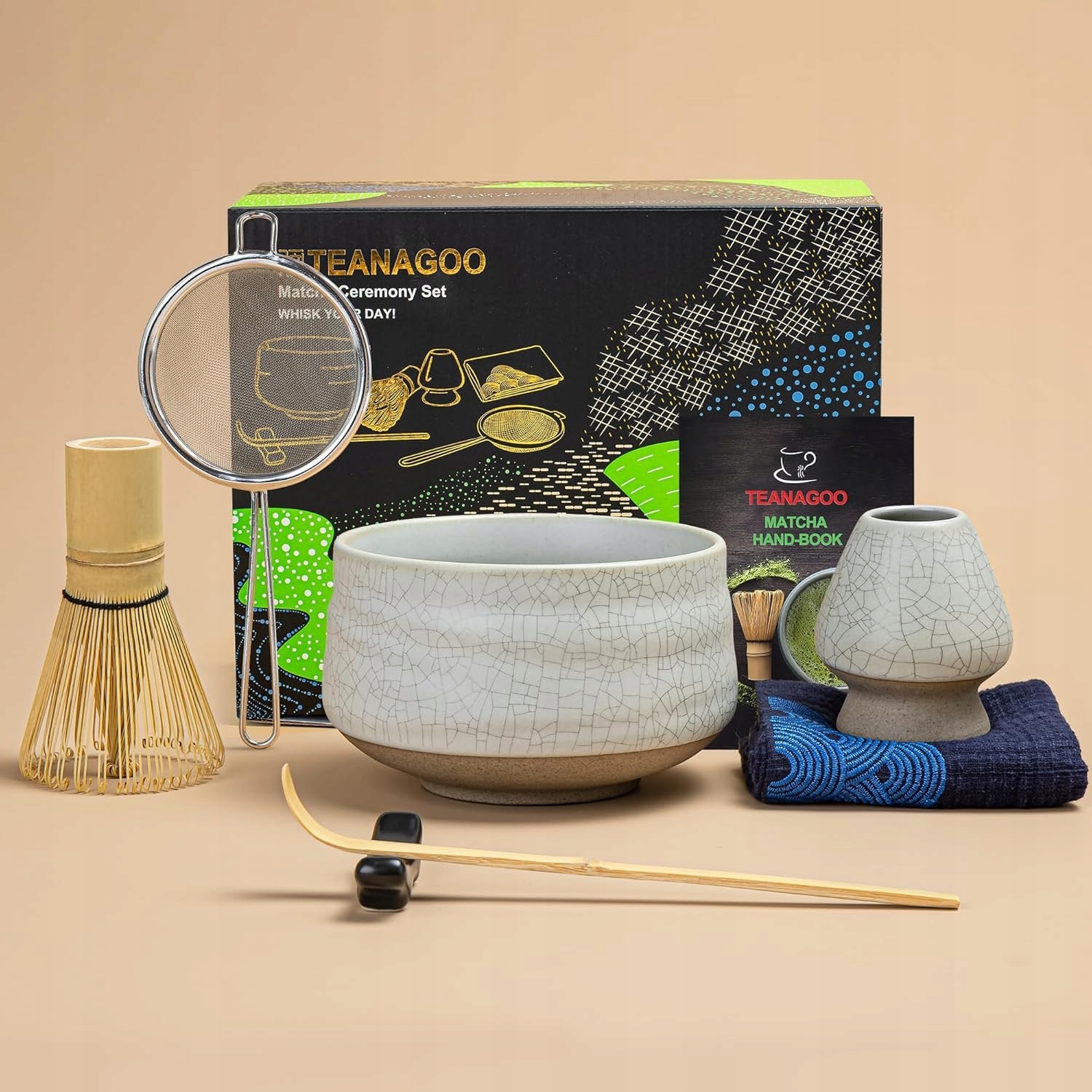 TEANAGOO Zestaw Do Matcha Zielona Herbata Miotełka Sitko Czarka 7 Części — miniatura 7