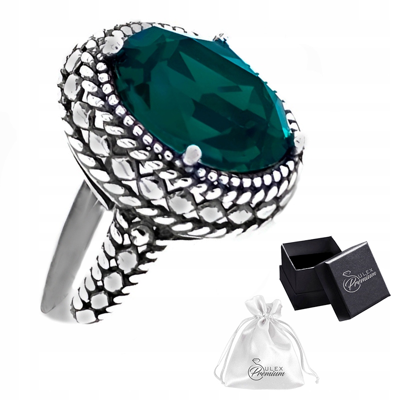 Prstýnek s křišťálem Emerald Zelený Stříbro Pro ni vel. 23