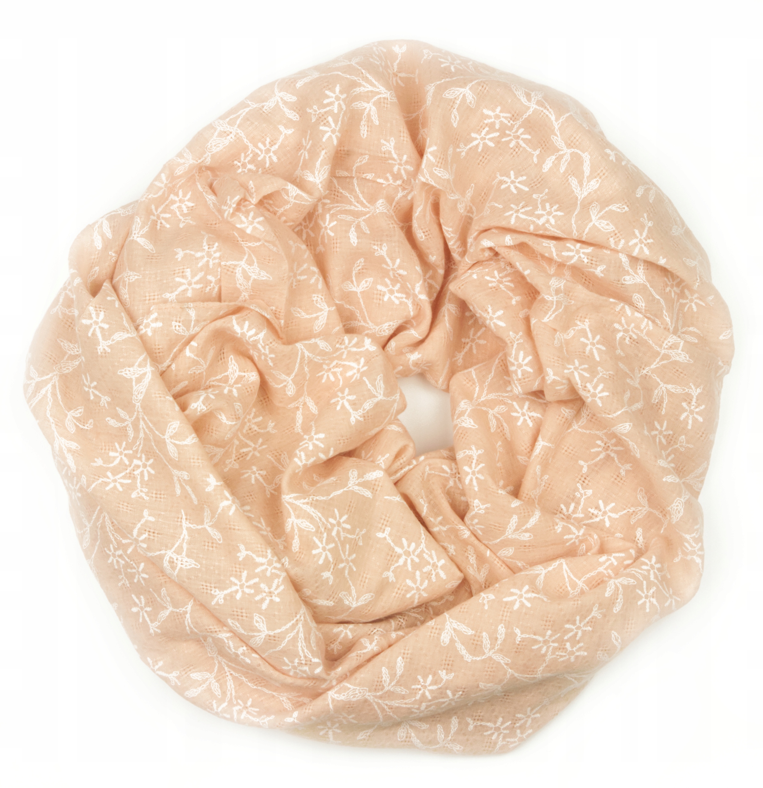 

chusta szal z bawełną - pudrowy morela w kwiatki