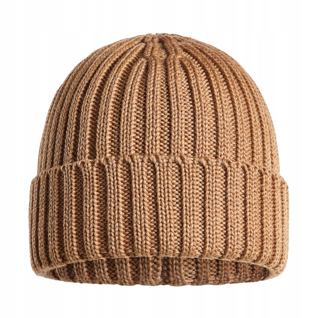 Žebrovaná Čepice ze 100% merino vlny, velmi teplá, béžová