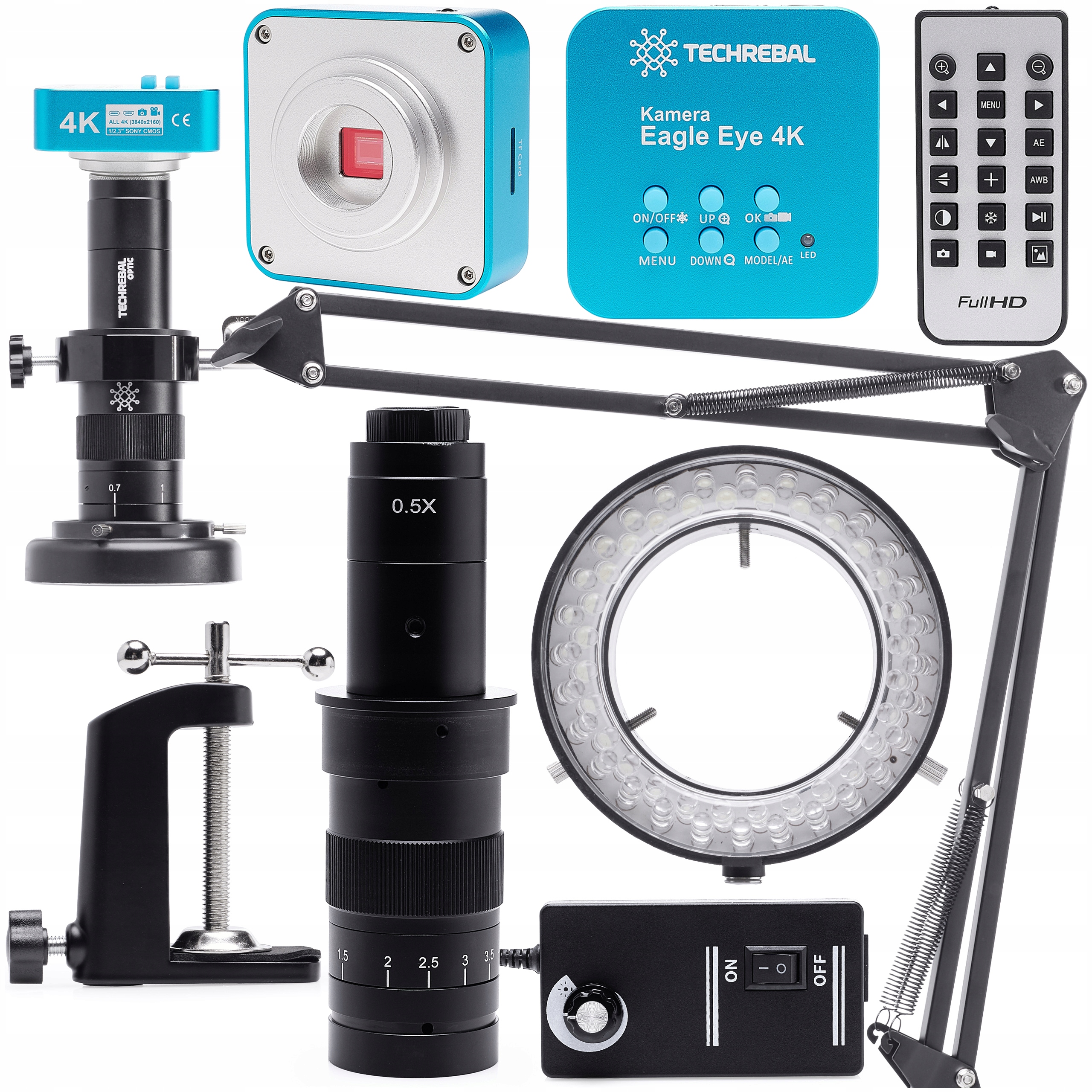 Digitální Mikroskop Techrebal 10A 45x Nastavitelné Rameno 56x Led Kamera 4K