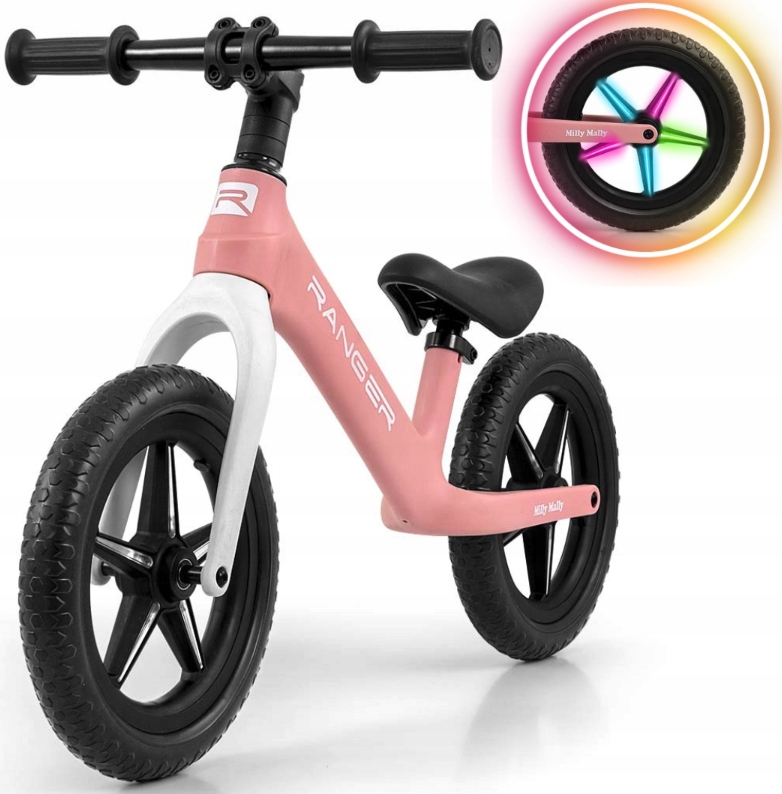 Rower Biegowy dla dziecka koła Eva 12" Ranger Flash różowy Milly Mally Led