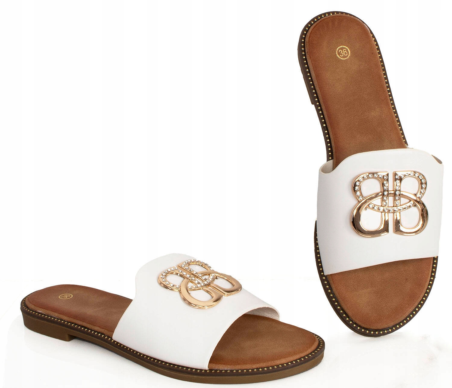 8170 BIAŁE SKÓRZANE KLAPKI DAMSKIE OZDOBA 37 Płeć kobieta