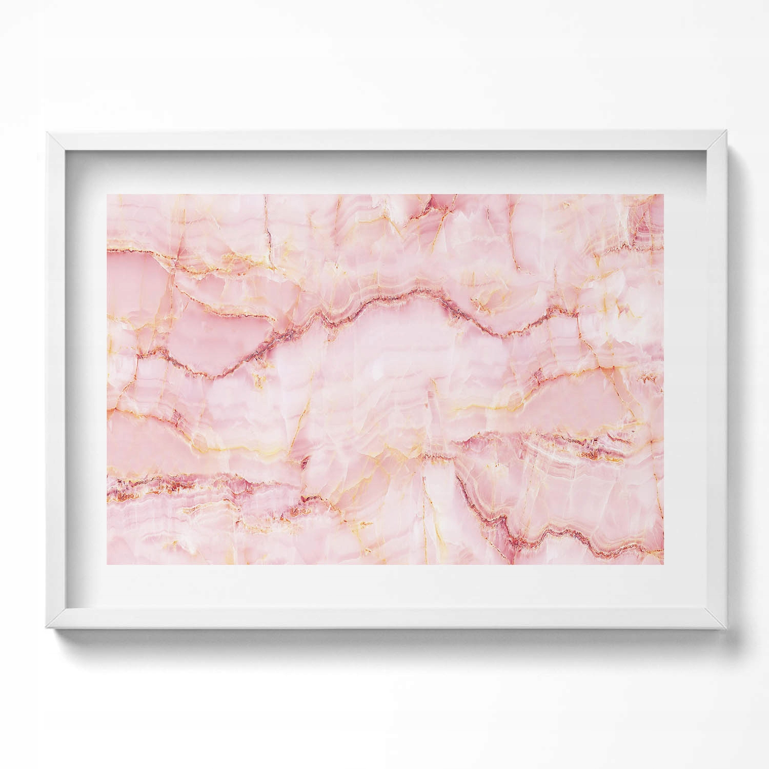 Dekorativní obraz v bílém rámu do obývacího pokoje Růžová textura mramoru 70x50 cm