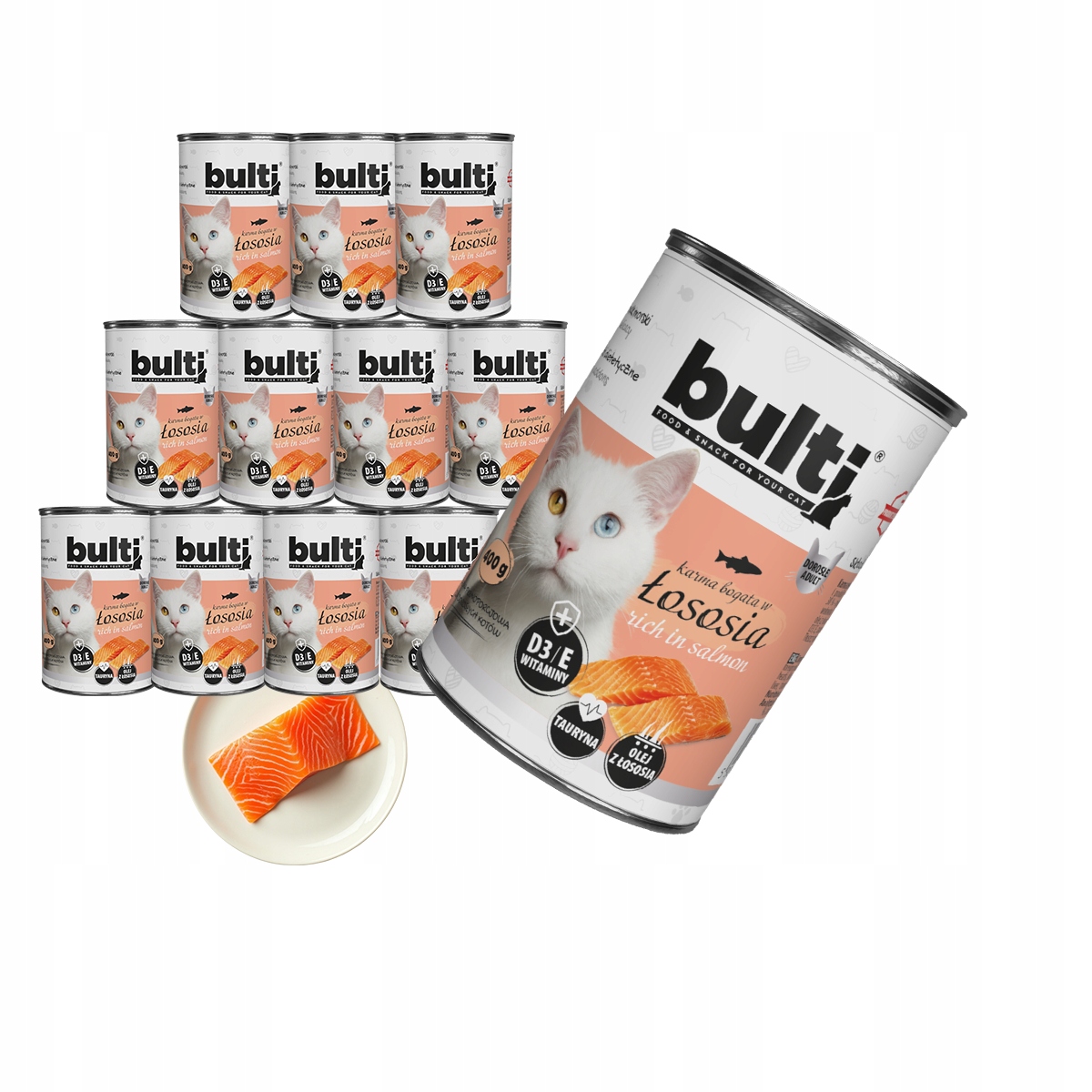 Levně Bulti Pro Kočky Krmivo Konzerva luncheon meat s lososem Set 12x400g