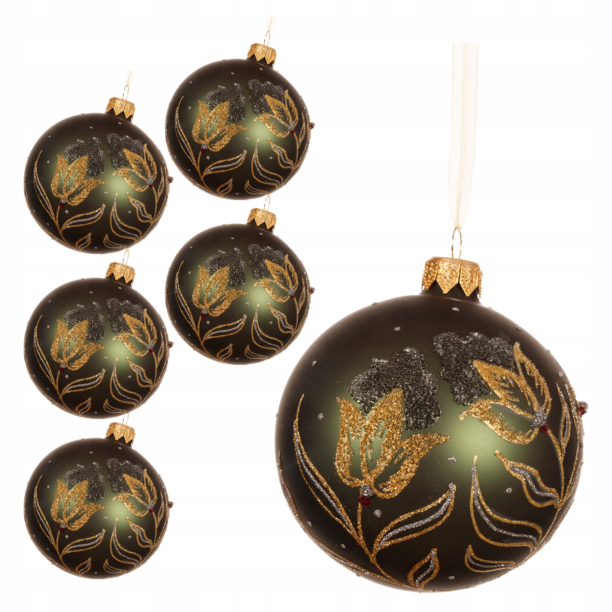 Skleněné tmavě zelené matné Vánoční Baňky 8 cm, sada 6 ks, matné