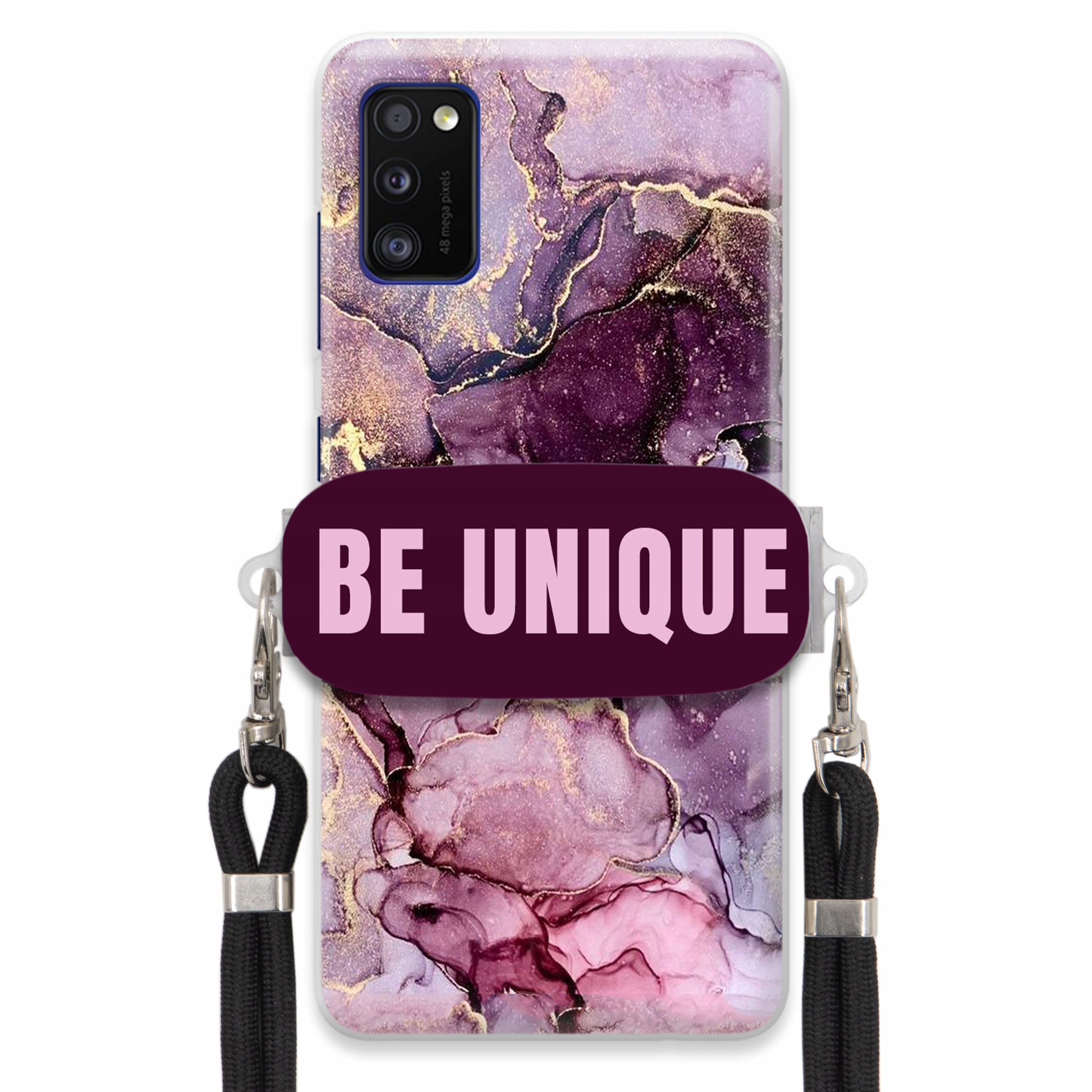 Prémiové puzdro pre Samsung A41 Case držiak na šnúrku Čierny fialový mramor