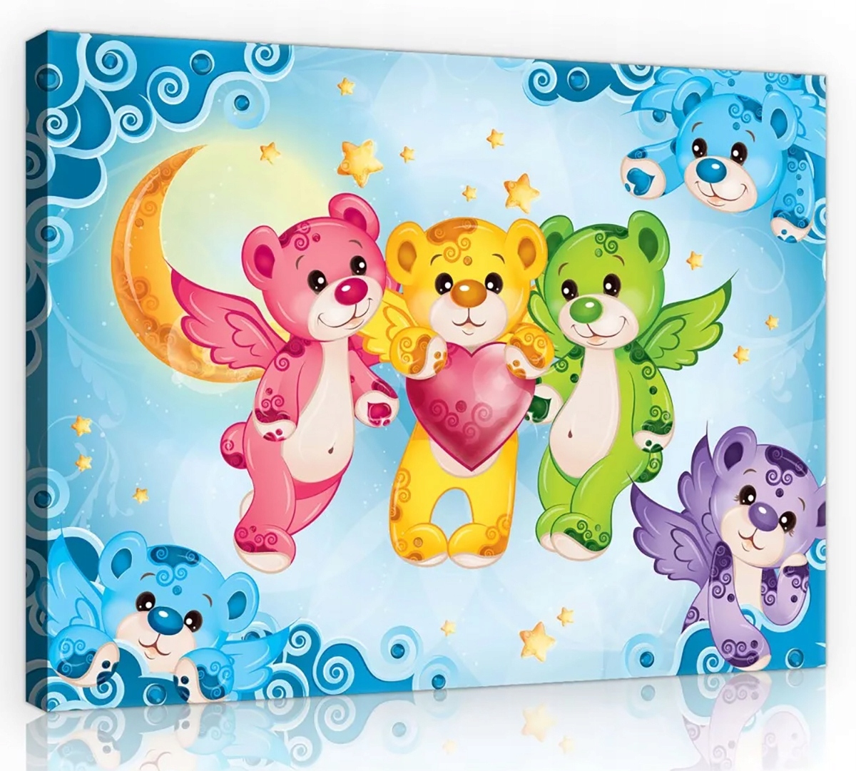 Obraz Na Plátně Canvas 70x50 Medvídek Medvědi Nebe Měsíc Srdce Anděl Pohádka