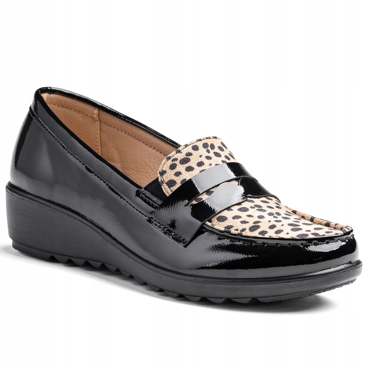 Dámské mokasíny Koturn lakované panterkou z lehké kůže Wojtyłko 36