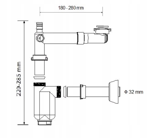 PÓŁSYFON UMYWALKOWY PODSZAFKOWY PRZYŚCIENNY MONTAŻ Kod producenta 17040