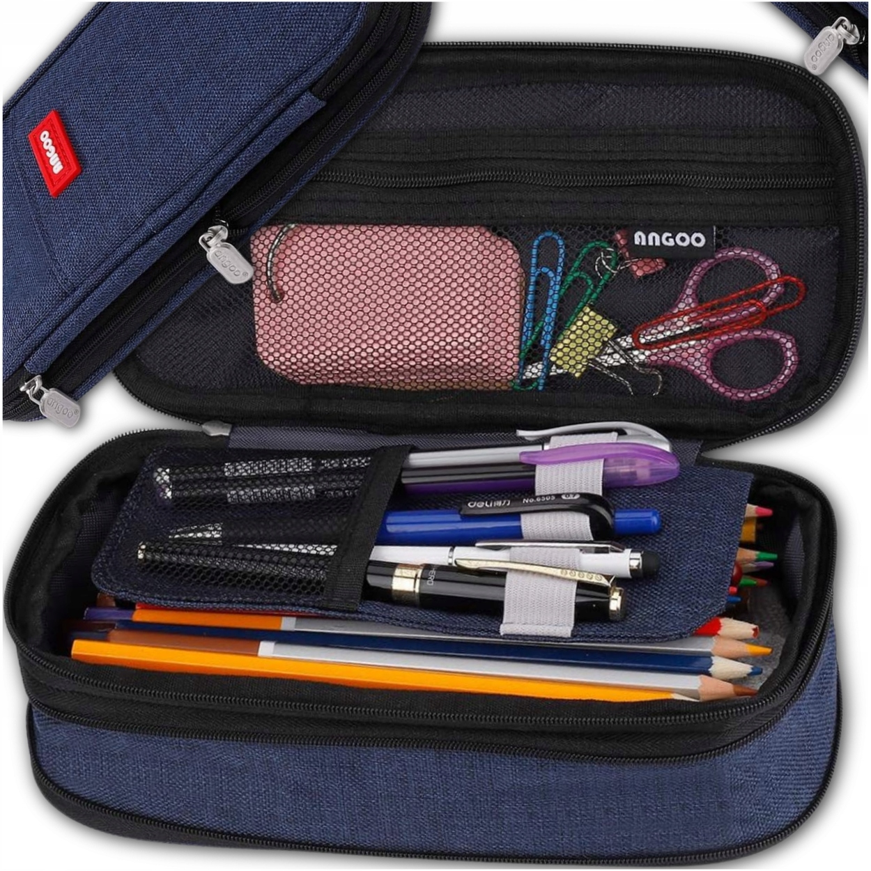 PIÓRNIK SZKOLNY DO SZKOŁY GRANATOWY DO PLECAKA TORNISTER 3W1 22cm ORGANIZER