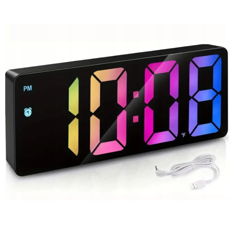 ZEGAR CYFROWY BUDZIK LED NOWOCZESNY RGB ALARM KOLOROWY TERMOMETR CICHY