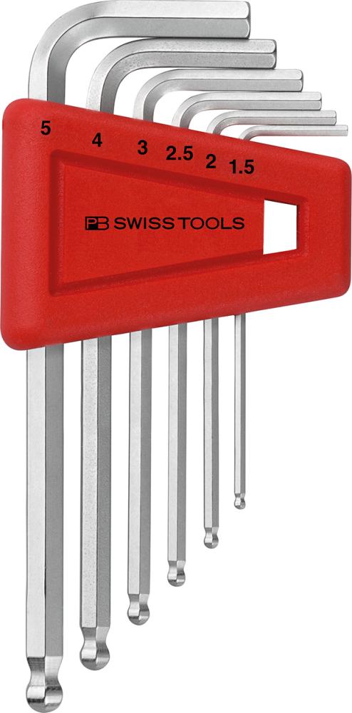 Sada úhlových imbusových klíčů 6-dílná 1,5-5 mm kulová koncovka Pb Swiss Tools