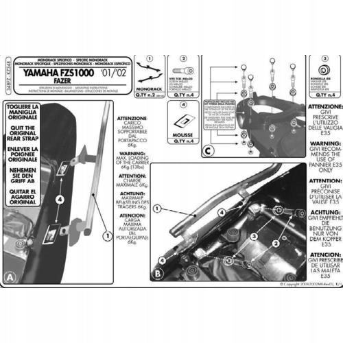Kappa Rám Centrálneho Kufra Yamaha Fzs 1000 Fazer (01-05) Bez Dosky