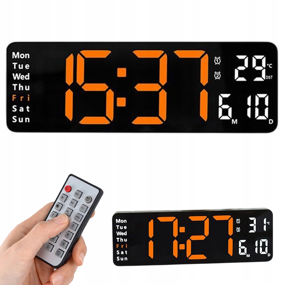 Nástěnné Hodiny 32 CM Elektronické Digitální Moderní Budík Teploměr Dálkové Ovládání