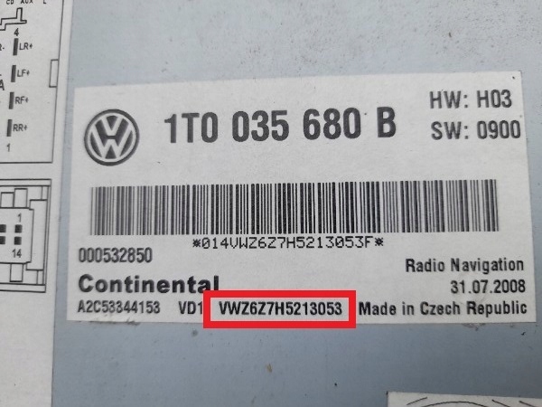 Kod do radia VW RCD310 RCD510 RNS315 Gamma Beta Model Volkswagen