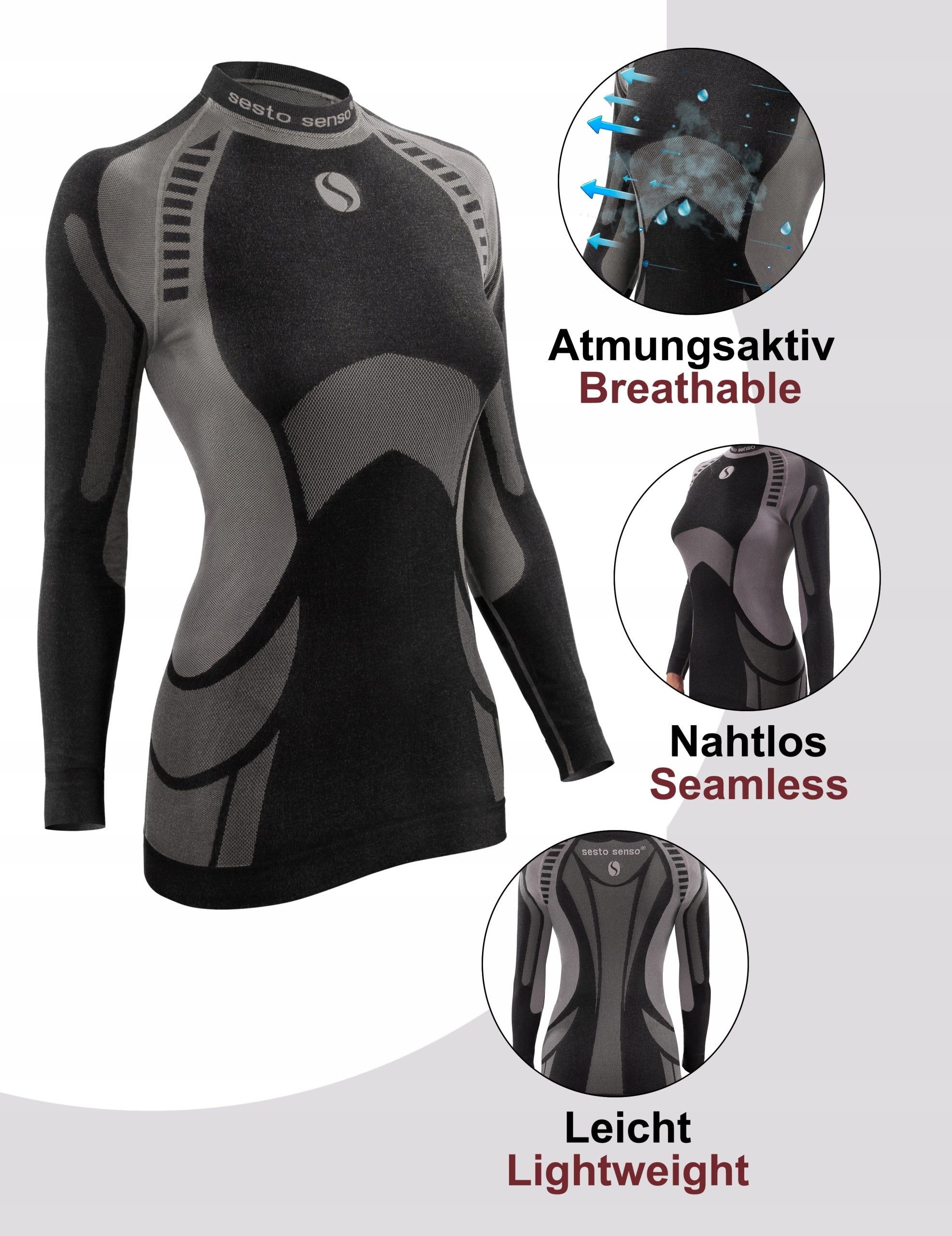 Sesto Senso Koszulka Damska Termoaktywna długi rękaw rozmiar S Grafitowa