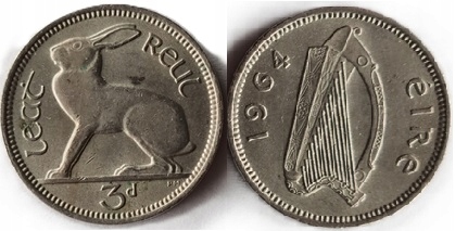 3 pensy (1964) Irlandia - Zając Harfa