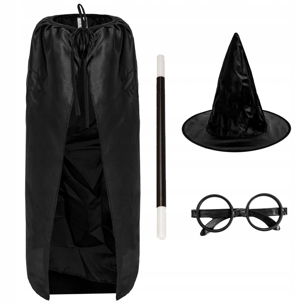 Zestaw Strój Kostium CZARODZIEJ Magik Peleryna Kapelusz Okulary Andrzejki Marka Kraszek