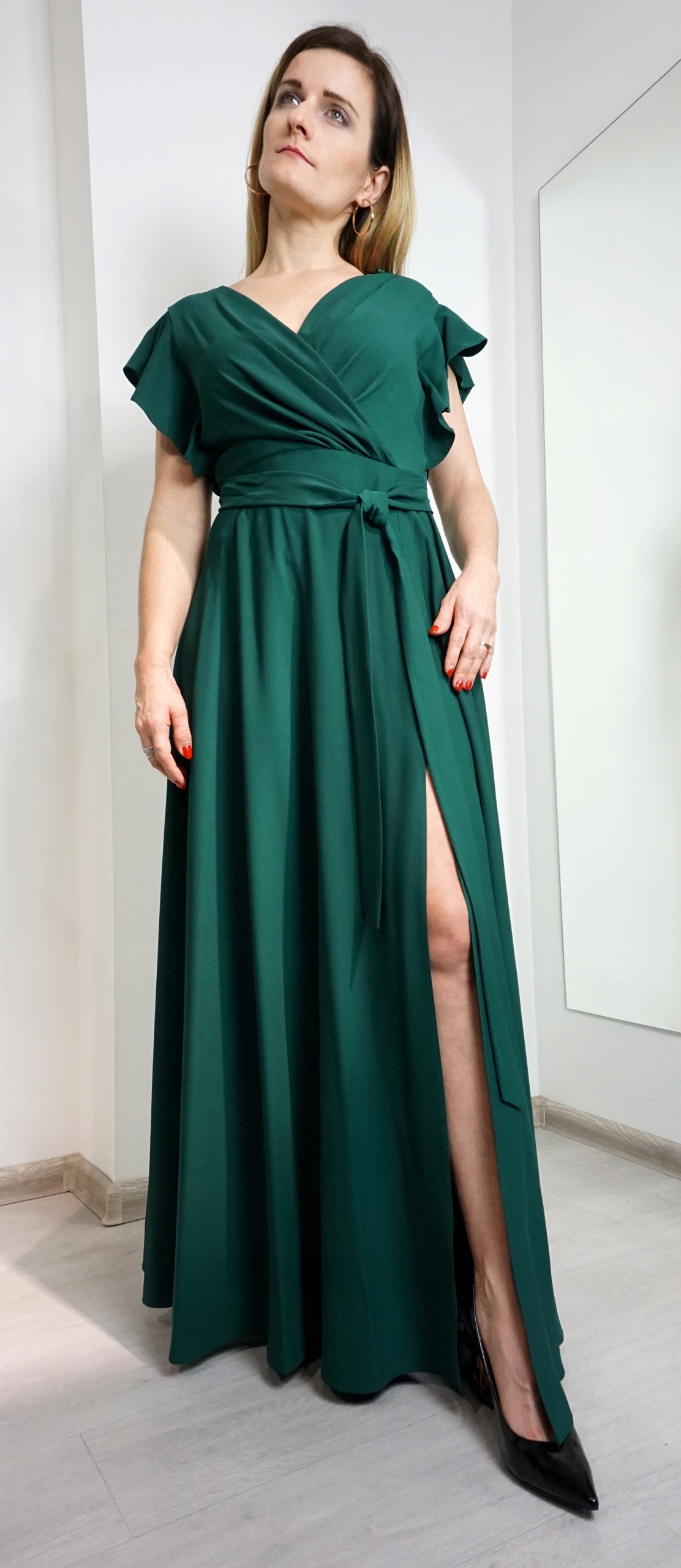 SUKIENKA WIZYTOWA DŁUGA FALBANKA RĘKAWEK r. 46 Model MODEL 17