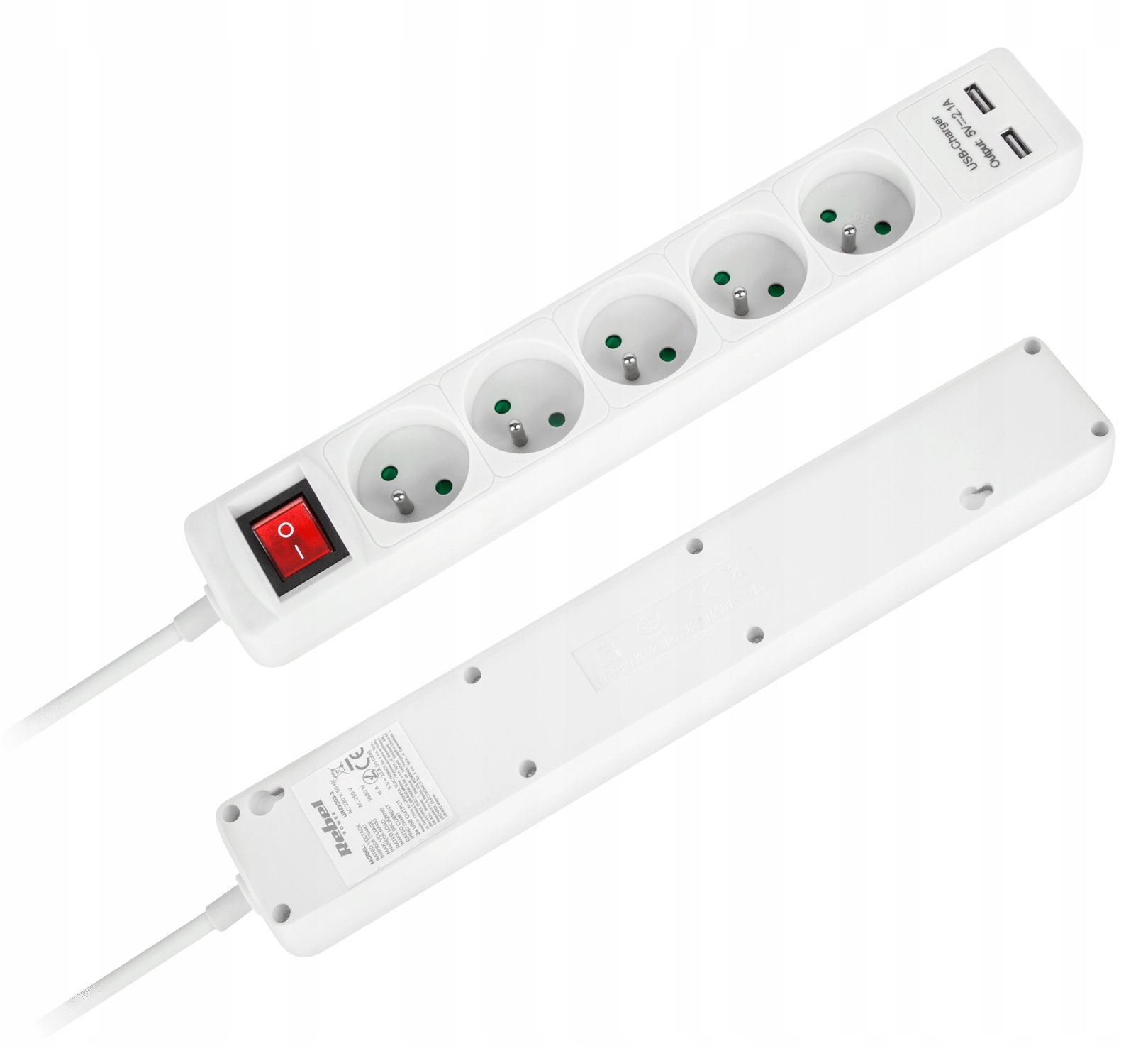 

Przedłużacz 5 Gniazd Listwa Szybka Ładowarka 2 Usb