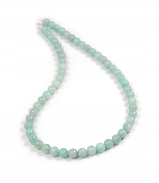Přírodní náhrdelník Amazonit hladké kuličky 8 mm, zapínání stříbrné 925