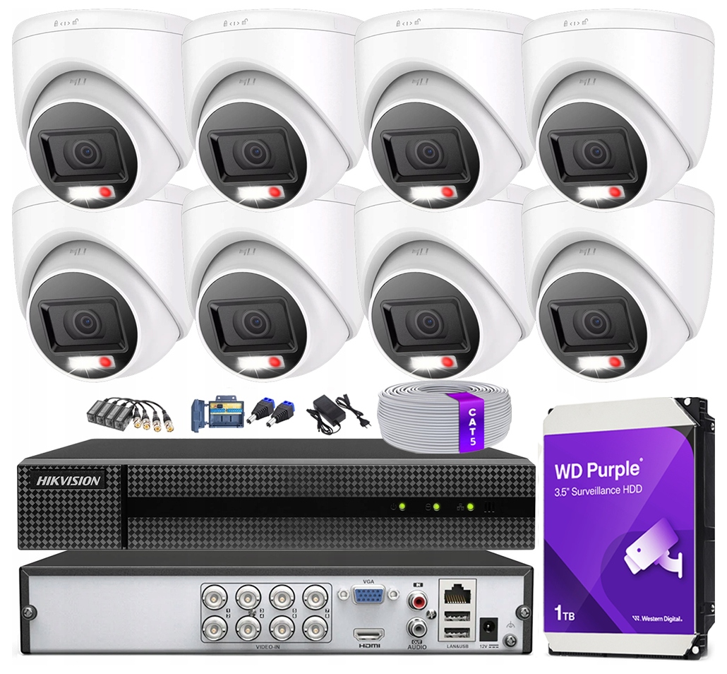 Monitorovací sada 8 kamer 4K 8MPx Venkovní hybridní světlo Hilook Hikvision