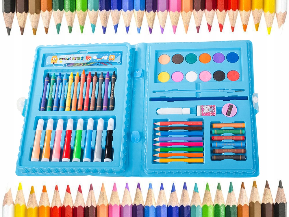 ZESTAW ARTYSTYCZNY DO MALOWANIA W WALIZCE 68 szt Kolor Odcienie niebieskiego Wielokolorowy