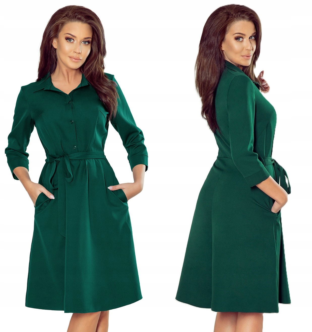 Rozkládací Košilová Šaty S Knoflíky A Límcem Z Zeleň Lahvové Barvy, Velikost XL