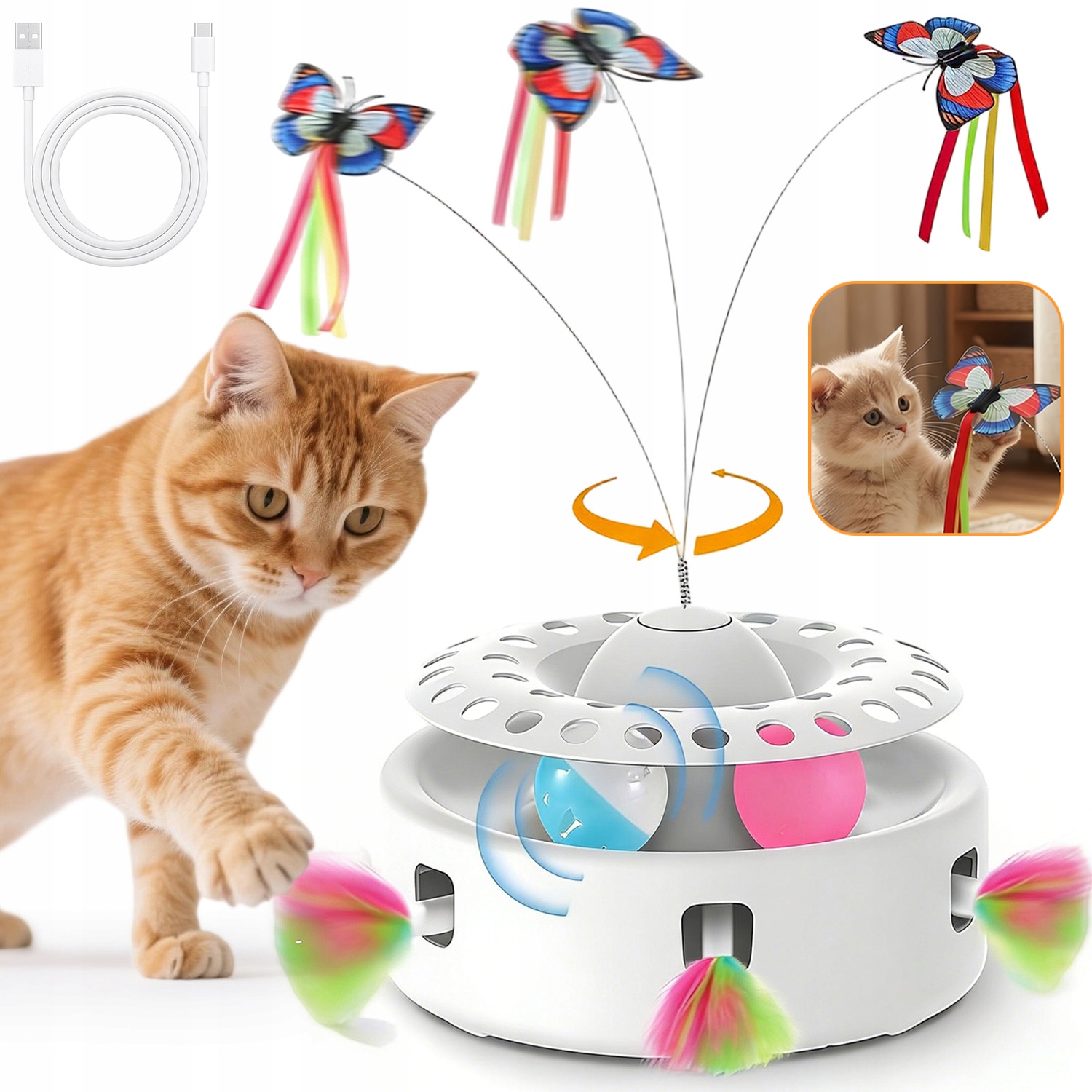 Hračka Pro Kočky Pohyblivé Pírko Dárek Pro Zvíře 3V1