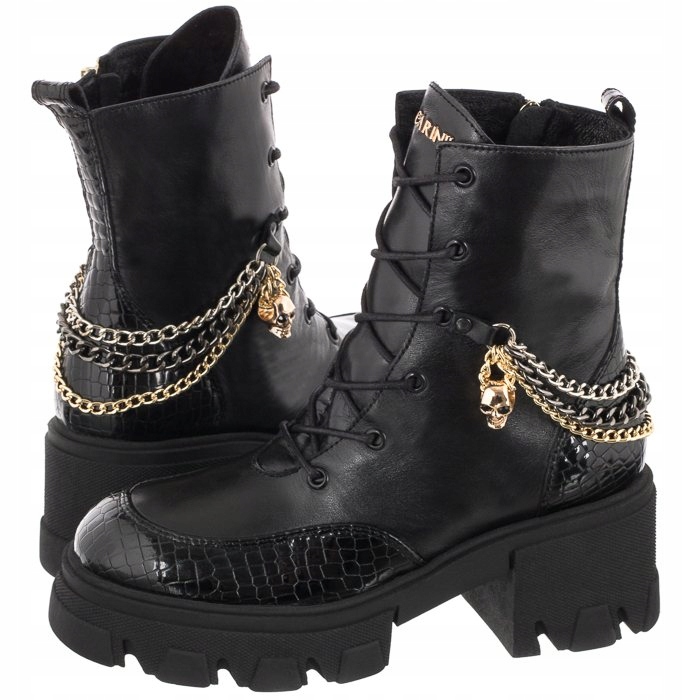 Buty Damskie Botki Skórzane Carinii Czarne B8494