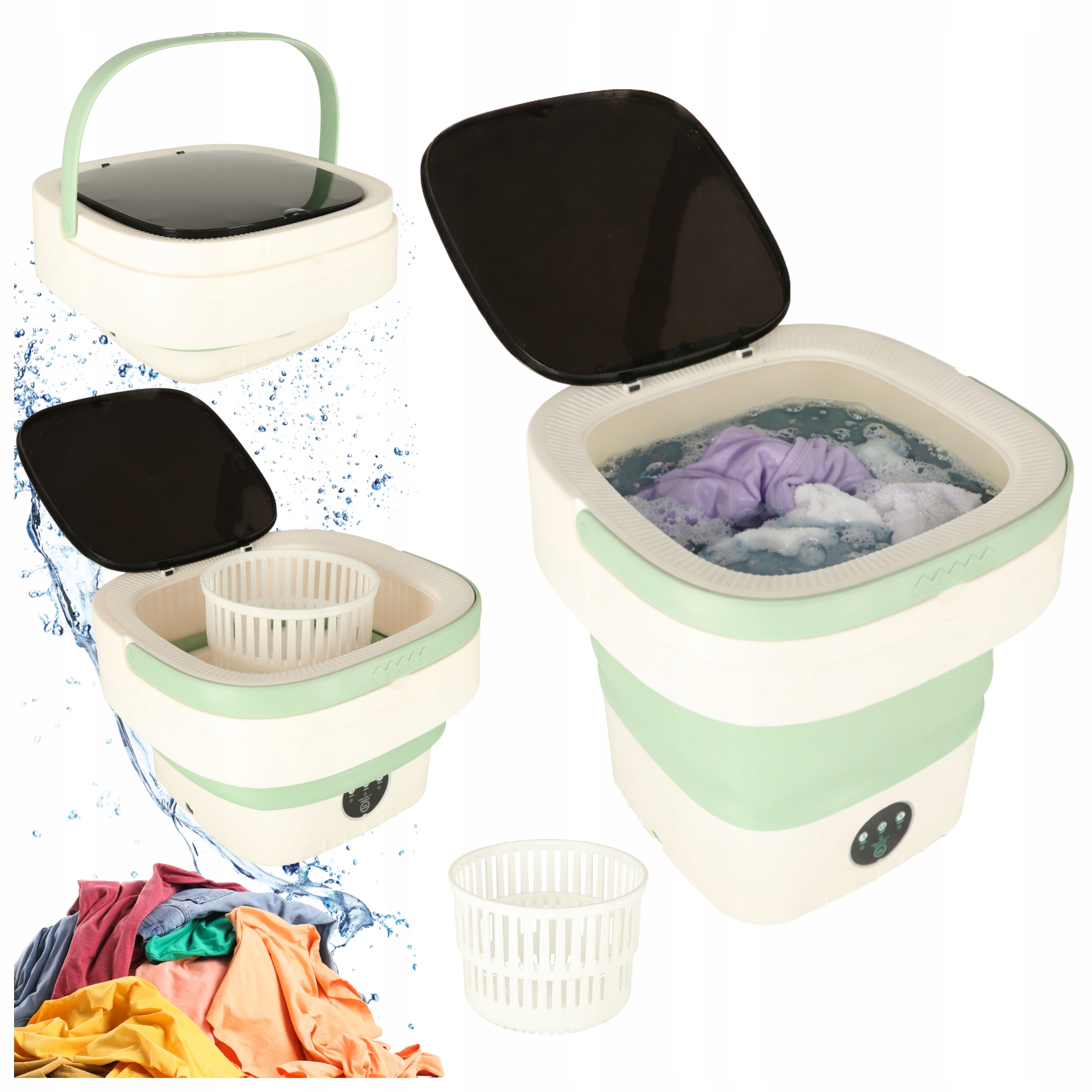 Pralka Turystyczna Automatyczna Mini Składana Przenośna Podróżna Zielona