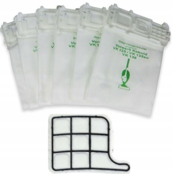 

6x Worki Vorwerk Kobold VK135 VK136 Filtr Silnika
