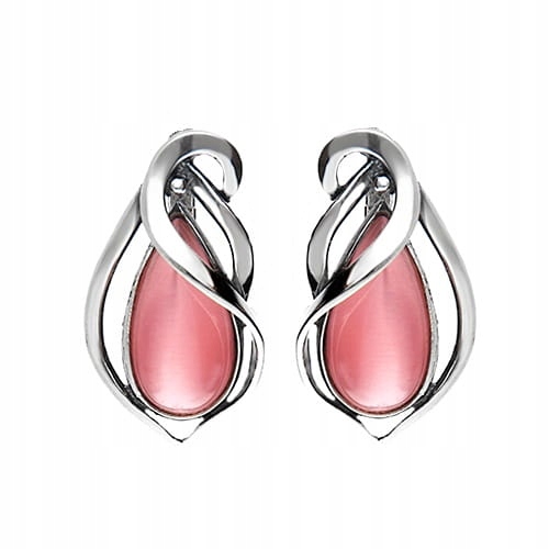 Efektní Stříbrné Klipy Růžové Kočičí Oko K450