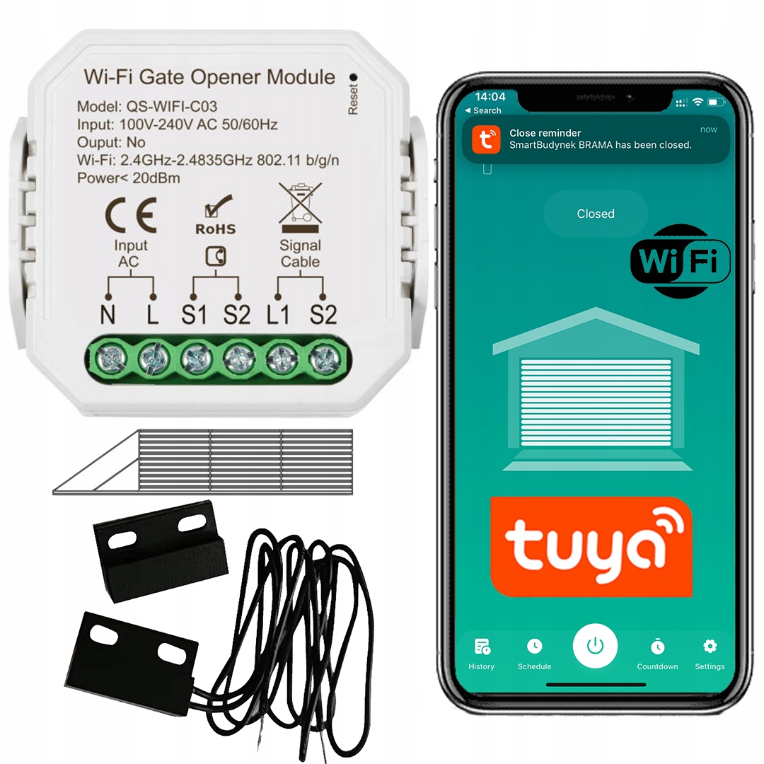 Sterownik do Bramy Garażowej Wifi Tuya czujnik
