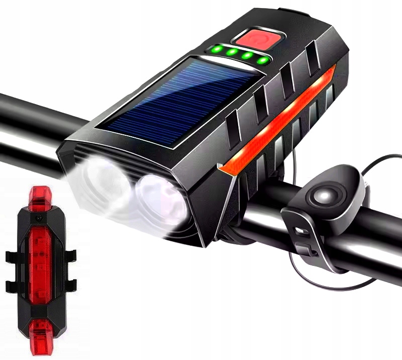 OUTLET LAMPKA ROWEROWA AKUMULATOROWA SOLARNA PRZÓD TYŁ LED DZWONEK