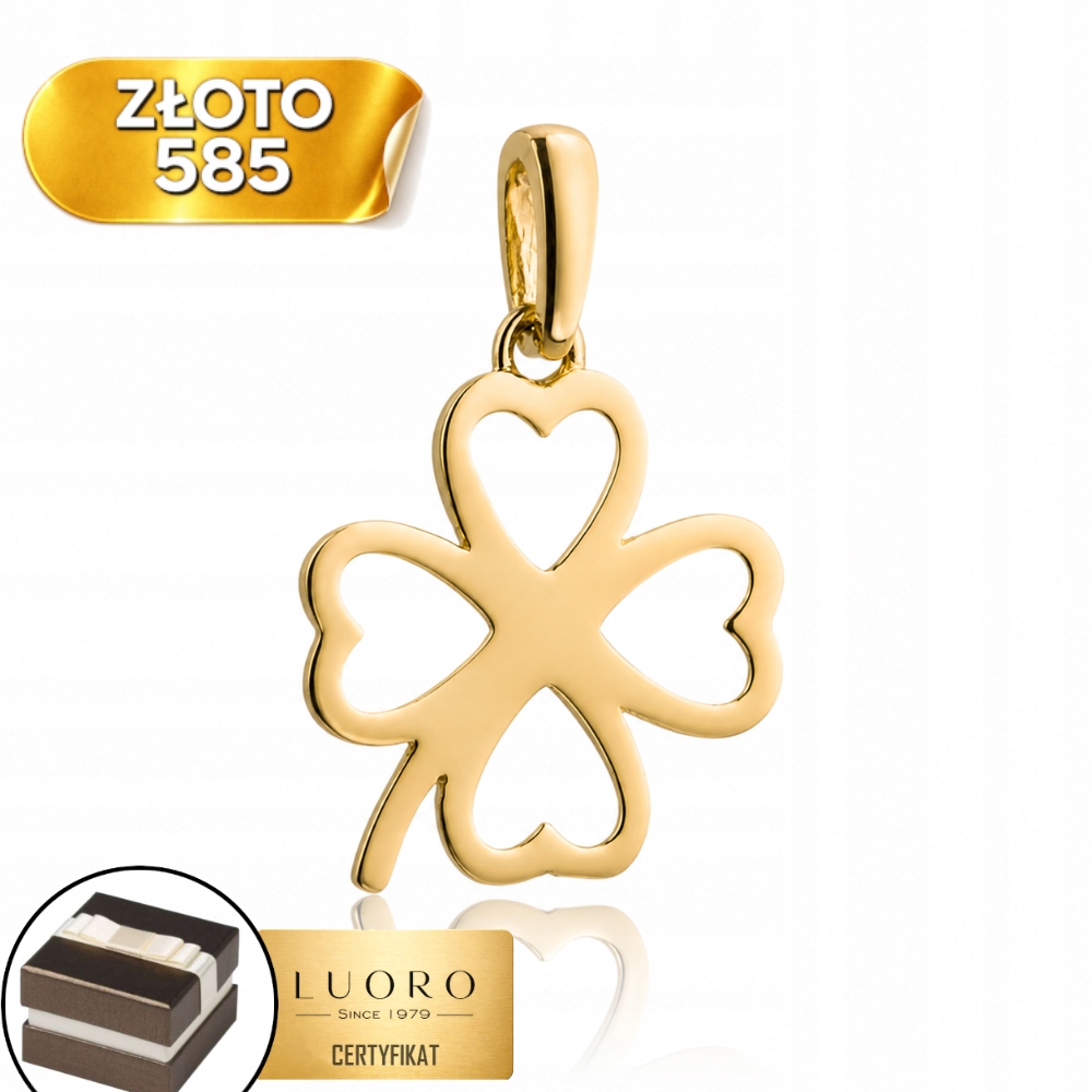 Přívěsek Zlatý 585 14K Čtyřlístek Se Srdíčky 1,7 CM Elegantní, Jemný