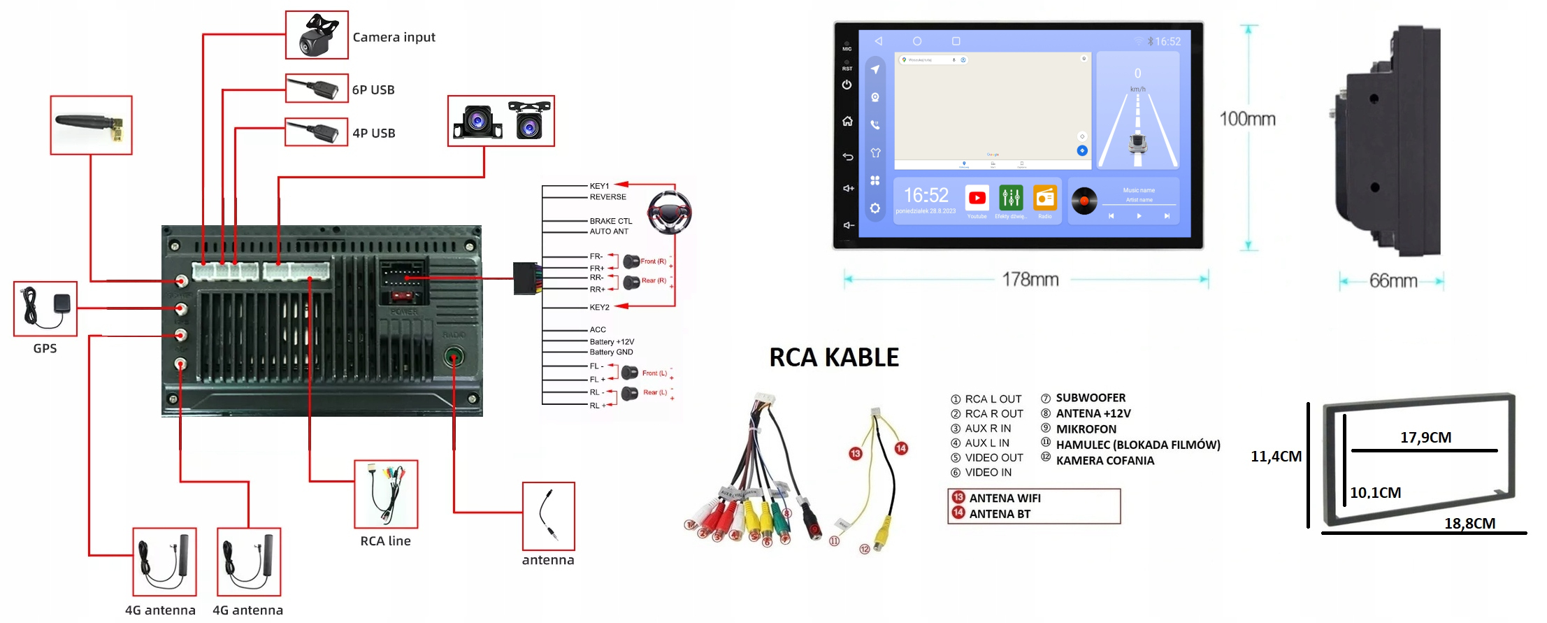 RADIO GPS 2DIN ANDROID USB RDS CARPLAY 8/256GB SIM Marka Projack