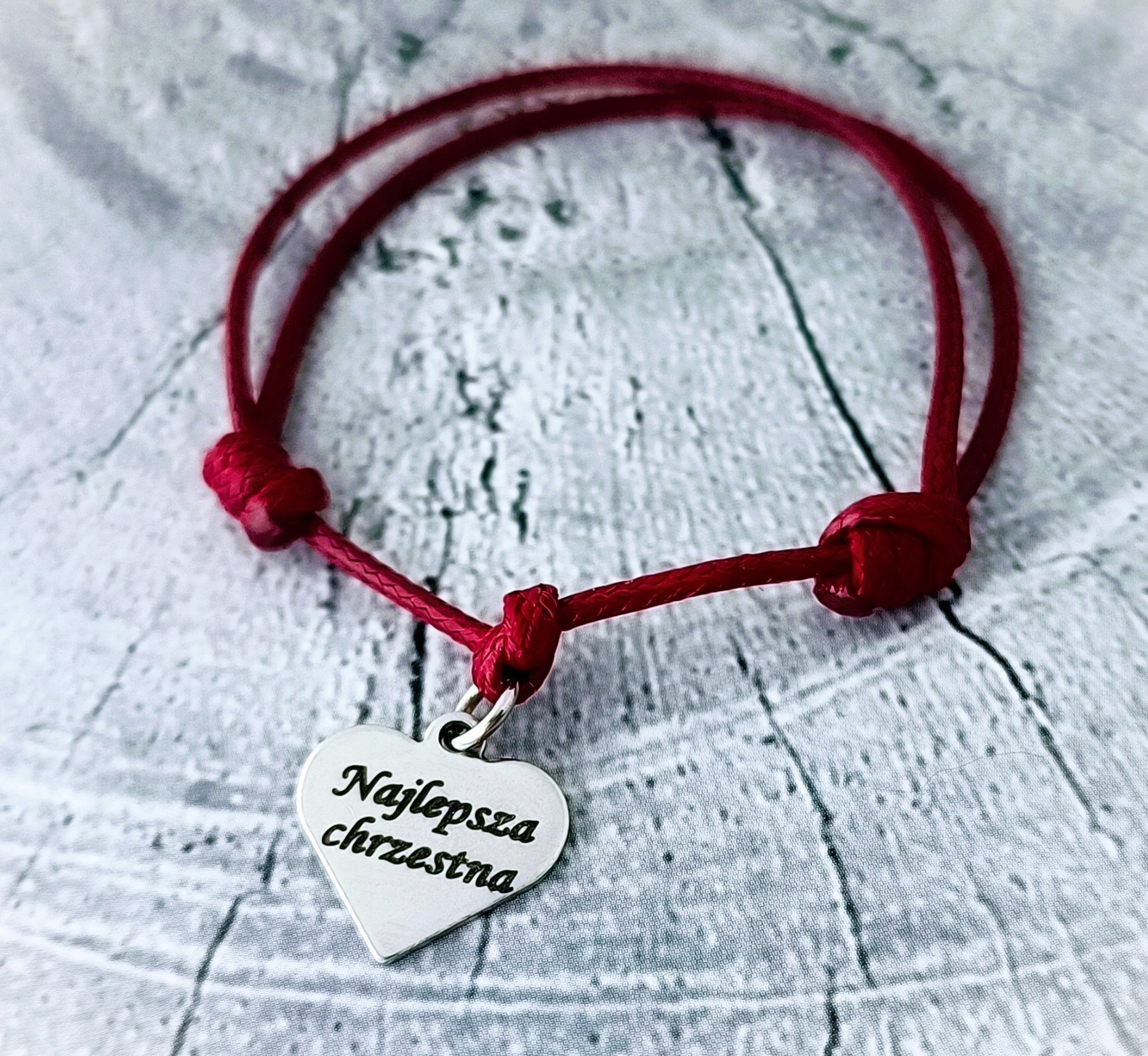Bransoletka na Sznurku Serce Stalowe z Dowolnym Grawerem 32 Kolory Materiał stal sznurek