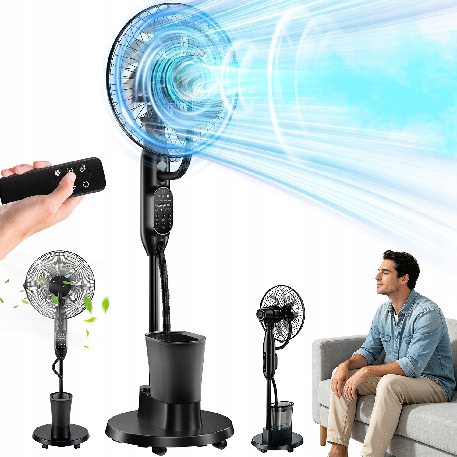 Ventilátor Stojanový Podlahový Chladicí Zavlažovač Mlha 2,8 L Oscilace