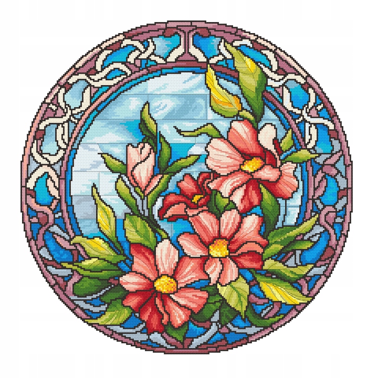 Křížková výšivka Vyšívací sada Vitrážové květiny