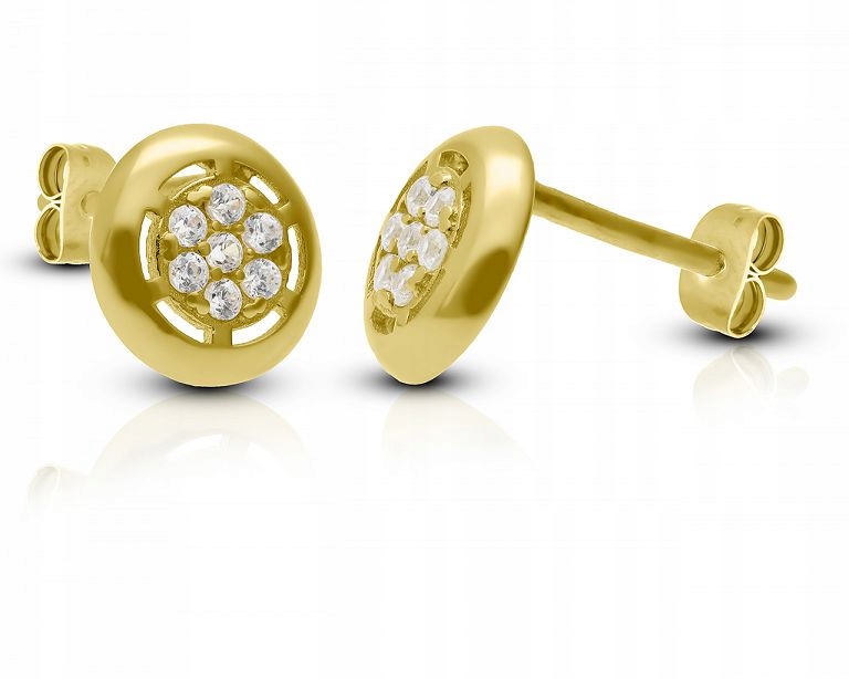 Zlaté náušnice s kulatou zirkony tyčinkou 585