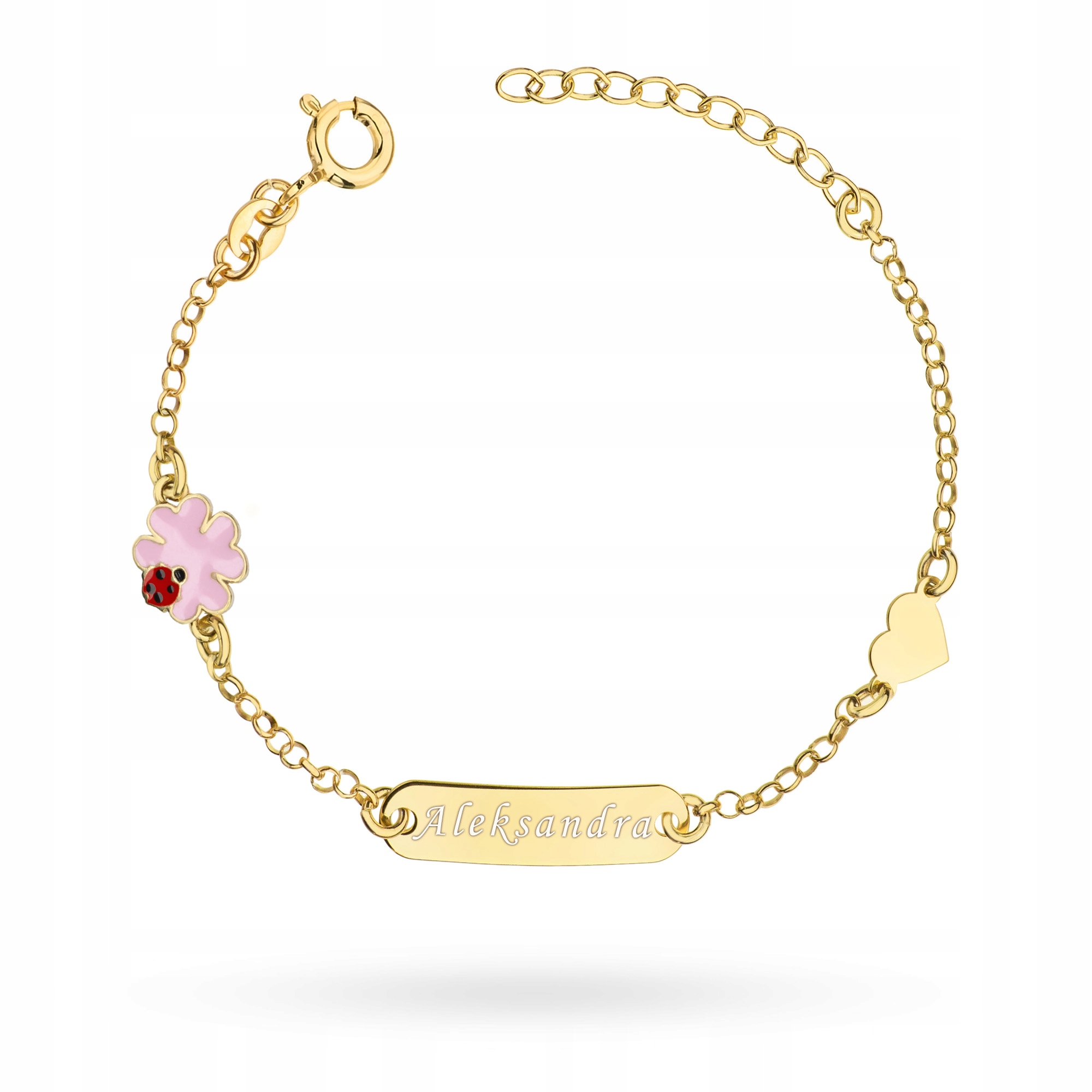 Stříbrný Pozlacený Náramek Dětský ryzost 925 Čtyřlístek Srdce Gravírování