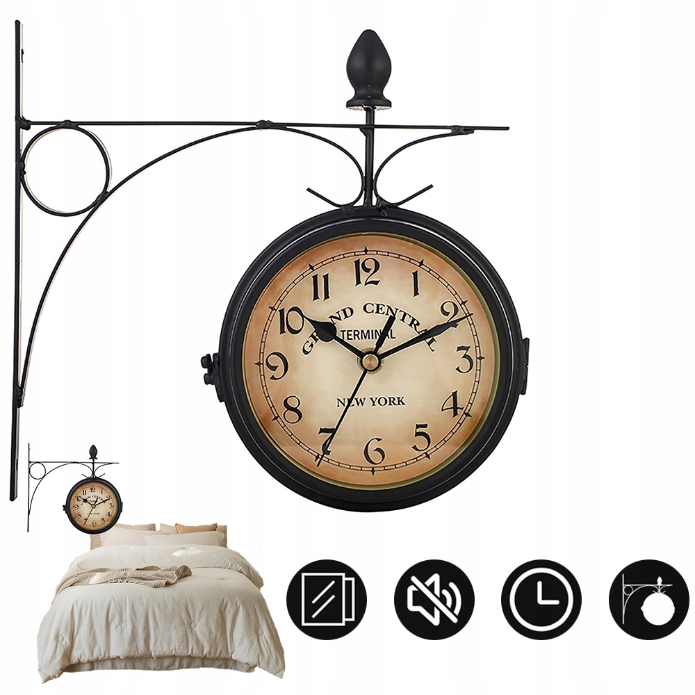 Dárek Dvoustranné kovové hodiny Retro 13 cm Elegantní dekorativní Tichý chod