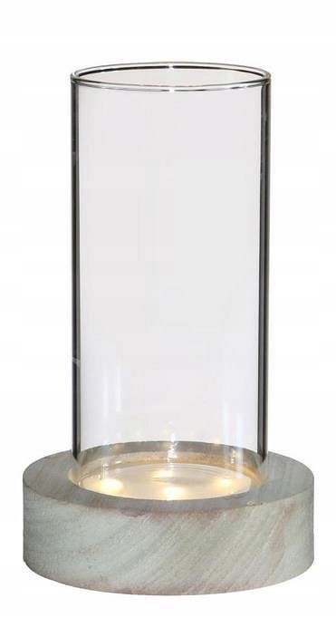 WAZON NA KWIATY SZKLANY Z DREWNIANĄ PODSTAWKĄ LED