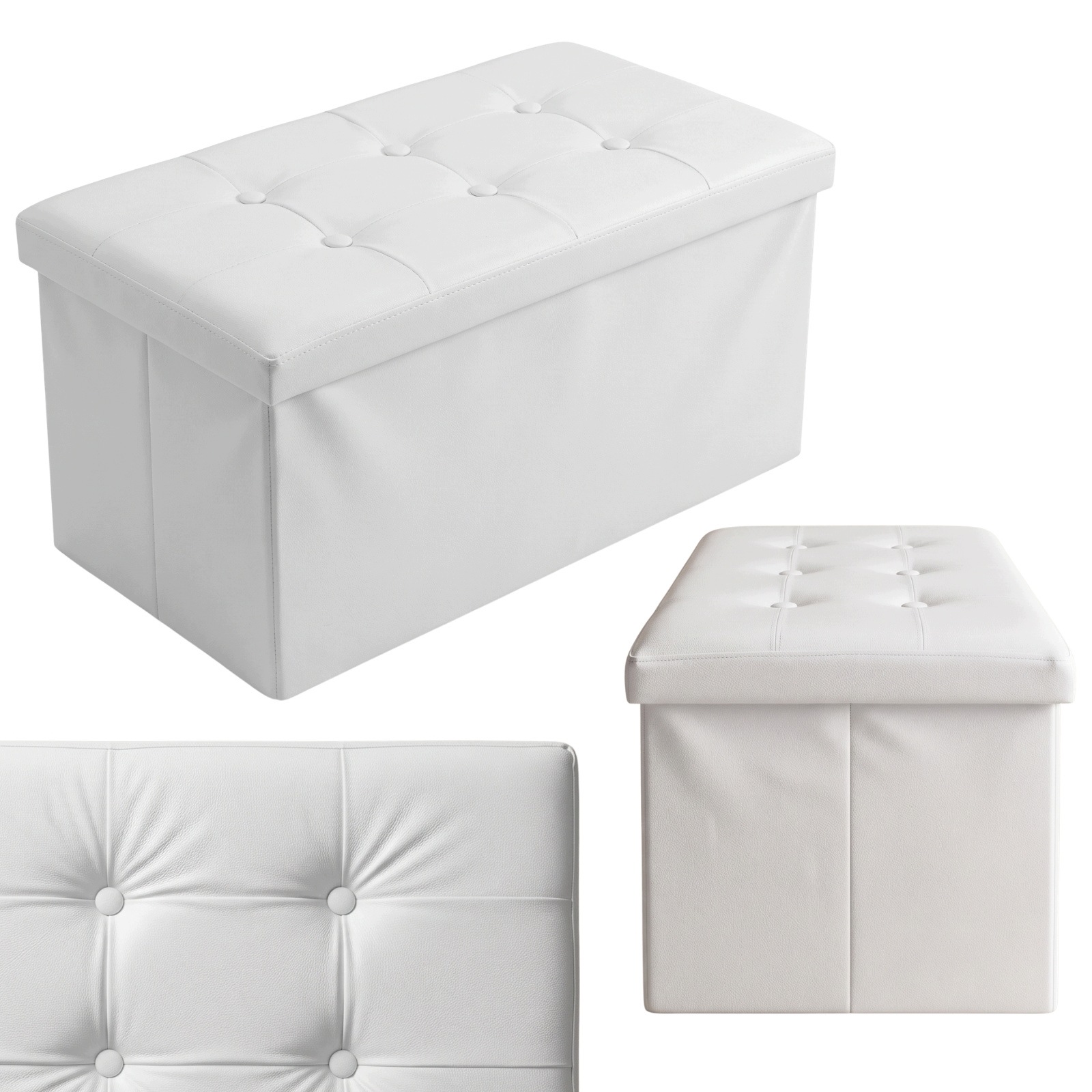 Taburet S Obdélníkovým Úložným Prostorem Z Pvc Ekokůže, Bílá, 80X40X40 CM