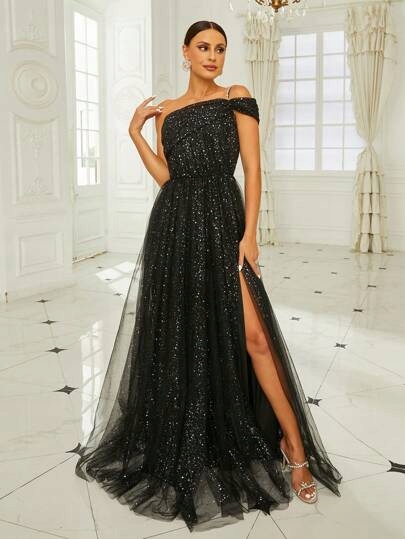 Shein Šaty Černé Maxi Glamour M 1DG