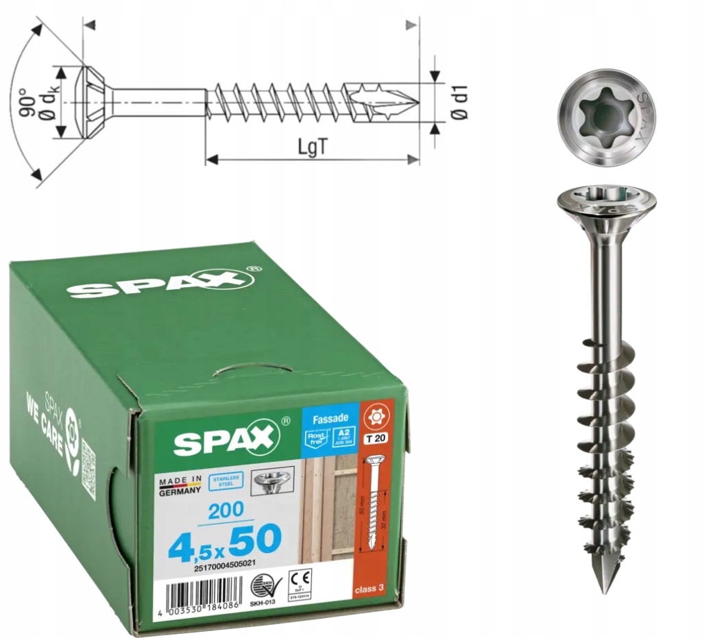 Spax vruty nerezové 4,5x50 mm Cut kužel část 200 ks